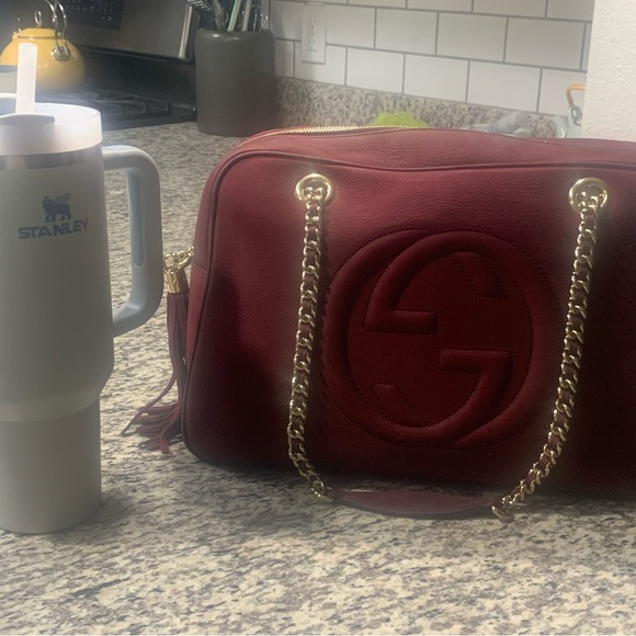 Gucci Soho Chain Zipped Bag Nubuck Burgundy - Picture 4 of 16